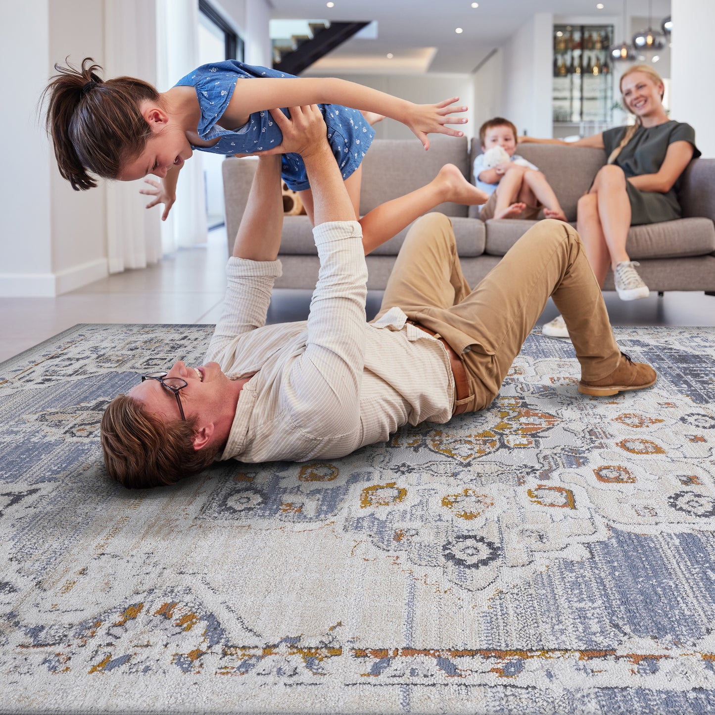 PAYAS 6X9 Cream Gold Medallion Area Rug