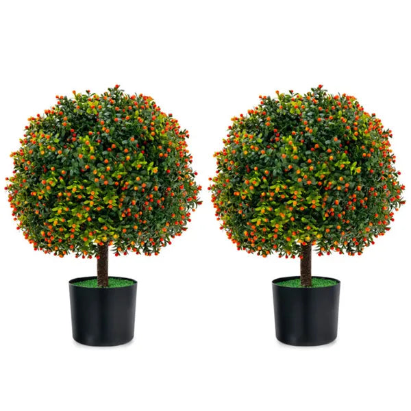 22" Artificial Topiary Ball Tree Set - 2-Pack with Orange Fruits