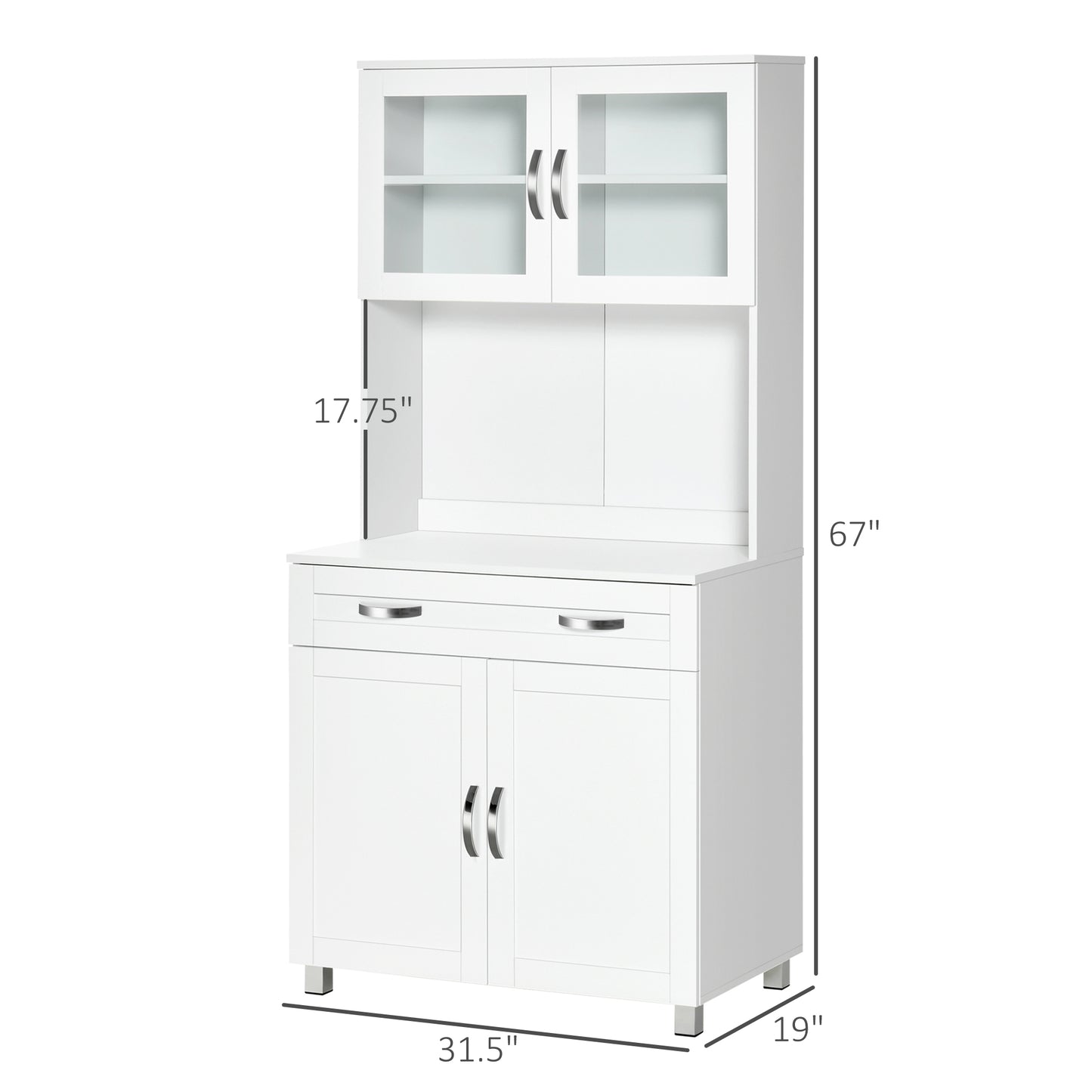 67" Buffet with Hutch, Modern Kitchen Pantry, Freestanding Storage
