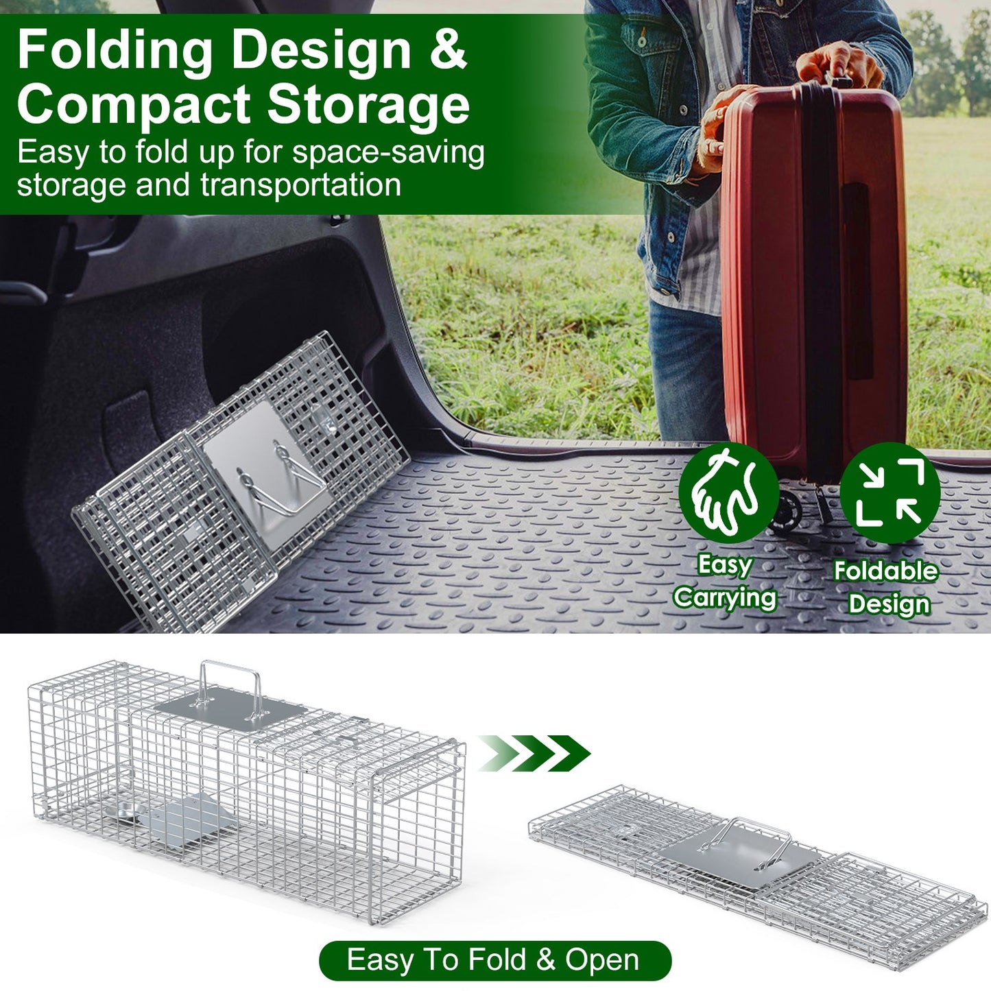 Humane Live Animal Trap Cage - 27x7.5x8in for Cats & Small Animals