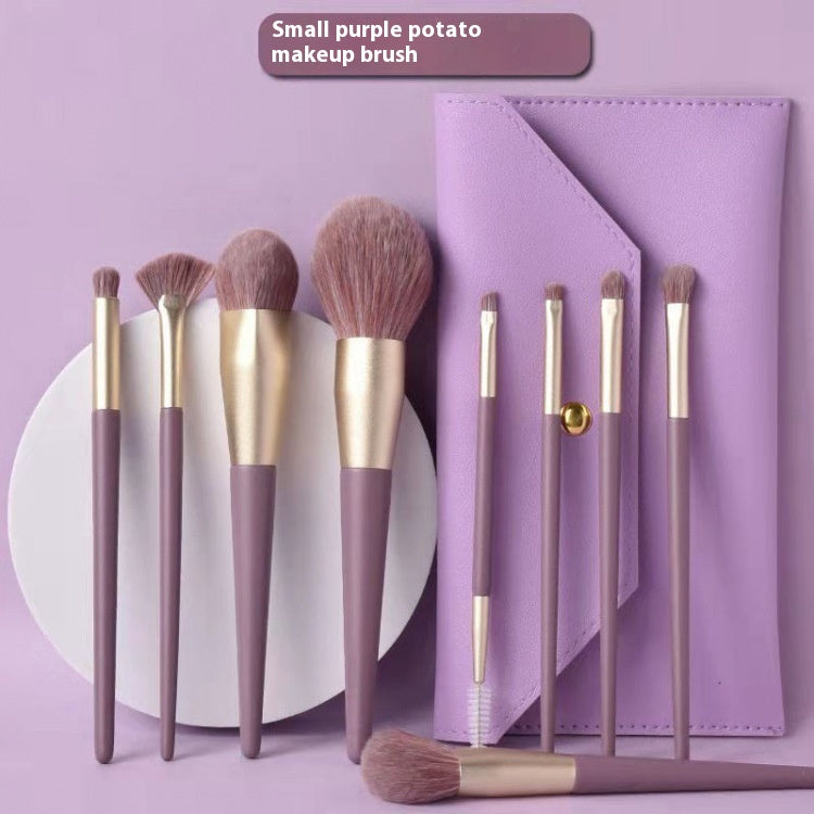 9-Piece Makeup Brush Set with Soft Synthetic Hair and Brush Bag - Purple