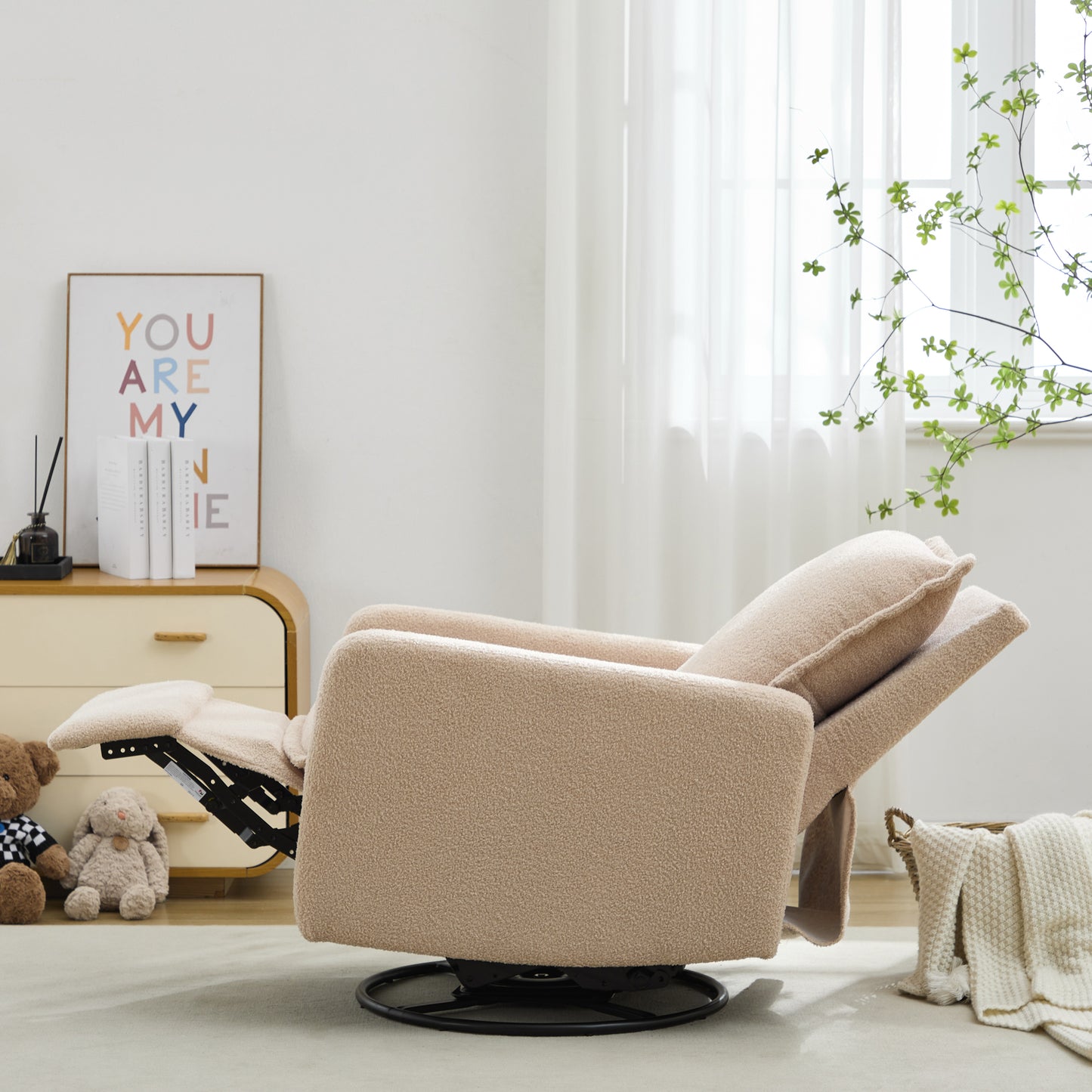 Swivel Rocker Recliner Chair - Teddy Fleece Oatmeal