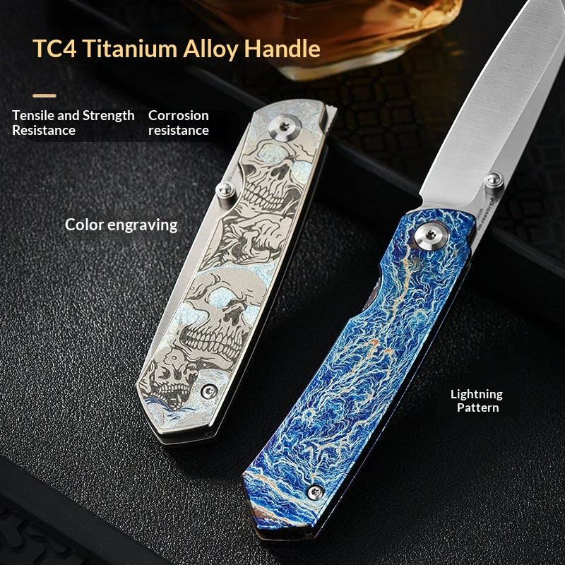 Multi-functional Folding Survival Knife with Titanium Alloy Blade - High Hardness, Portable, Outdoor Use