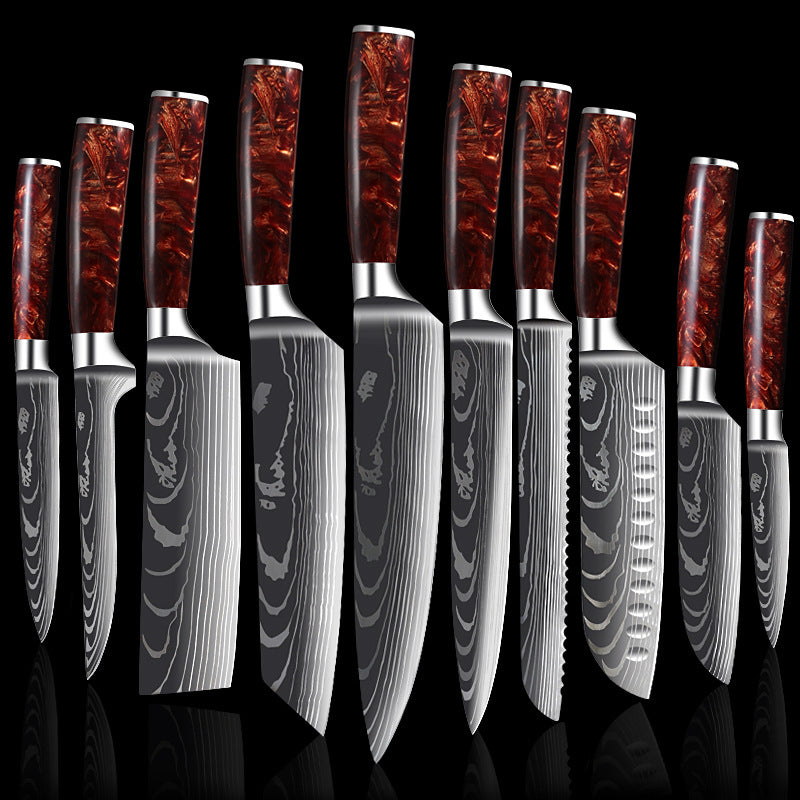 Damascus Laser Pattern Knife Set with Resin Handle - Multiple Sizes