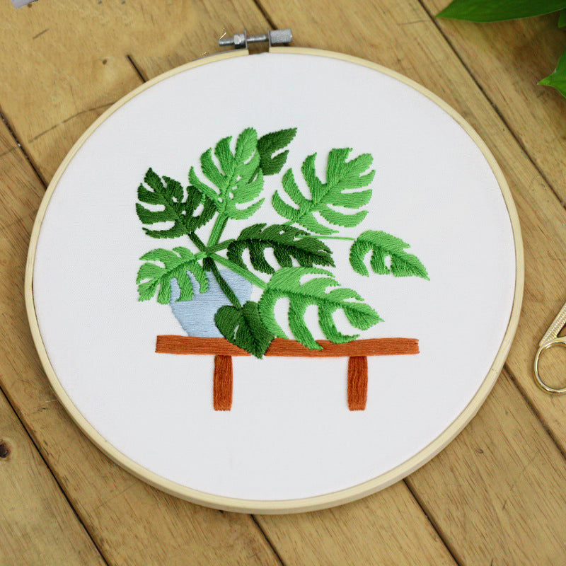 DIY Embroidery Kit for Beginners - Handmade Cross Stitch Material Bag with Canvas, Thread & Frame