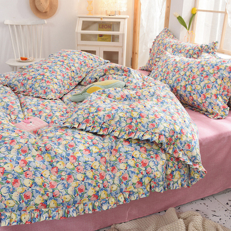 Four-Piece Cotton Bedding Sheets Set for 1.8m Bed - Princess Style, Summer Comfort