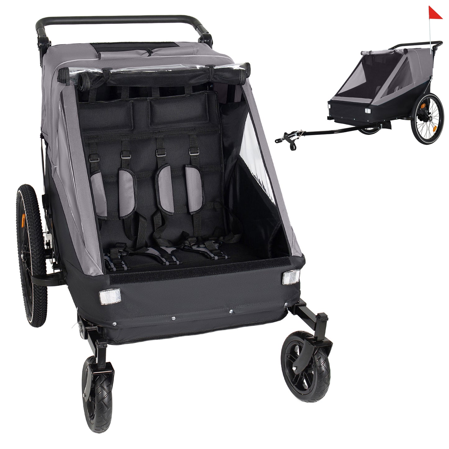 2 In 1 Kids Bike Trailer And Stroller For To Children, Jogging