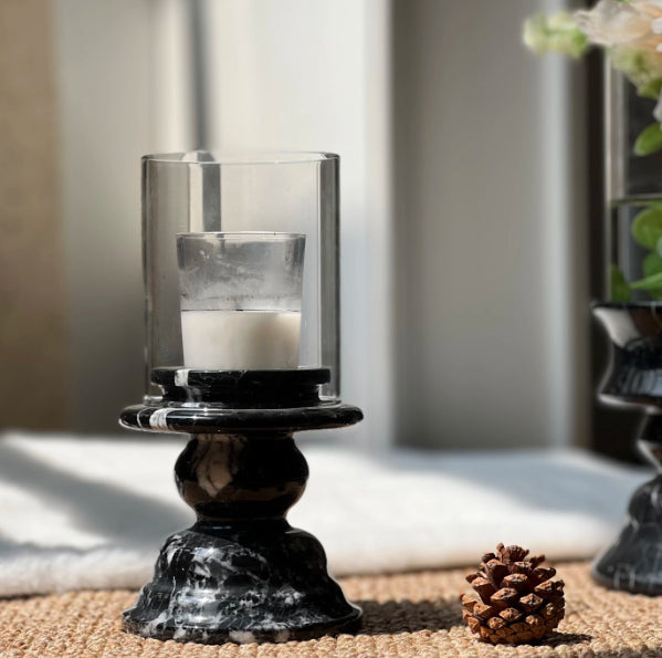 Marble Glass Vase Candle Holder - Decorative Accent for Living Room or Dining Table