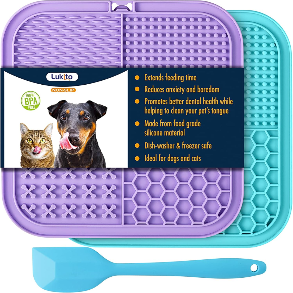 Pet Chew Toy Lick Mat for Dogs & Cats - Slow Feeder with Suction Cups, Anxiety & Boredom Relief, Multicolor