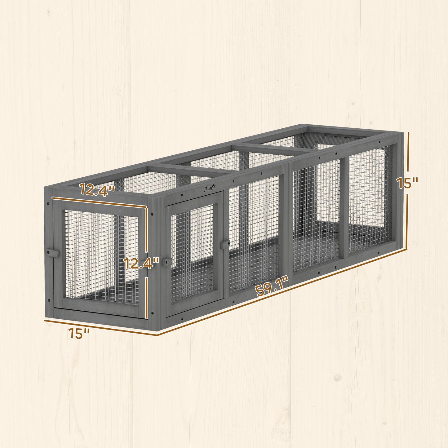 Extendable Outdoor Cat Tunnel with 3 Doors - Gray Wooden Pet Play Enclosure 59 Inches