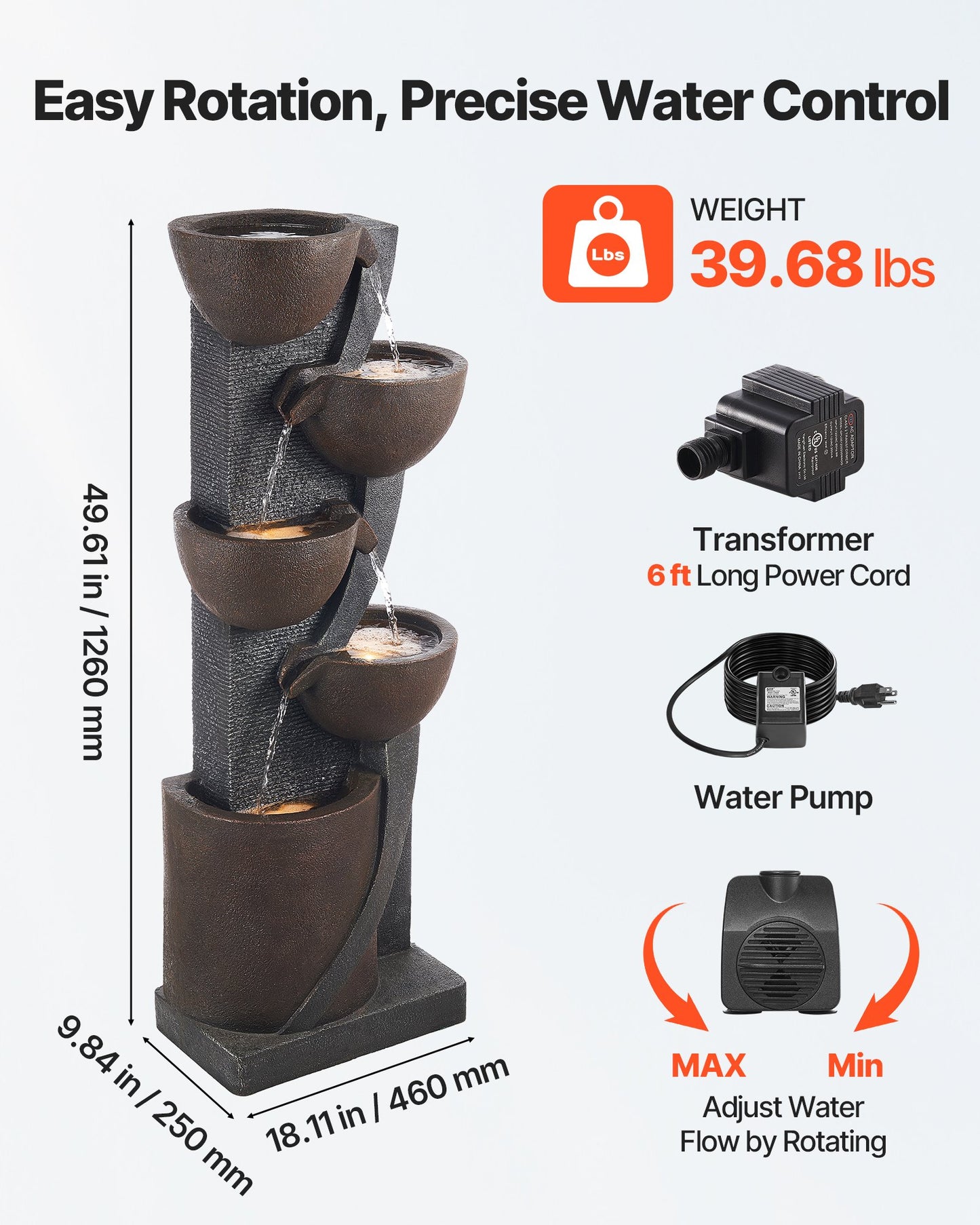 Outdoor 5-Tier Jar Water Fountain for Garden & Patio - Cascading Design, Brown