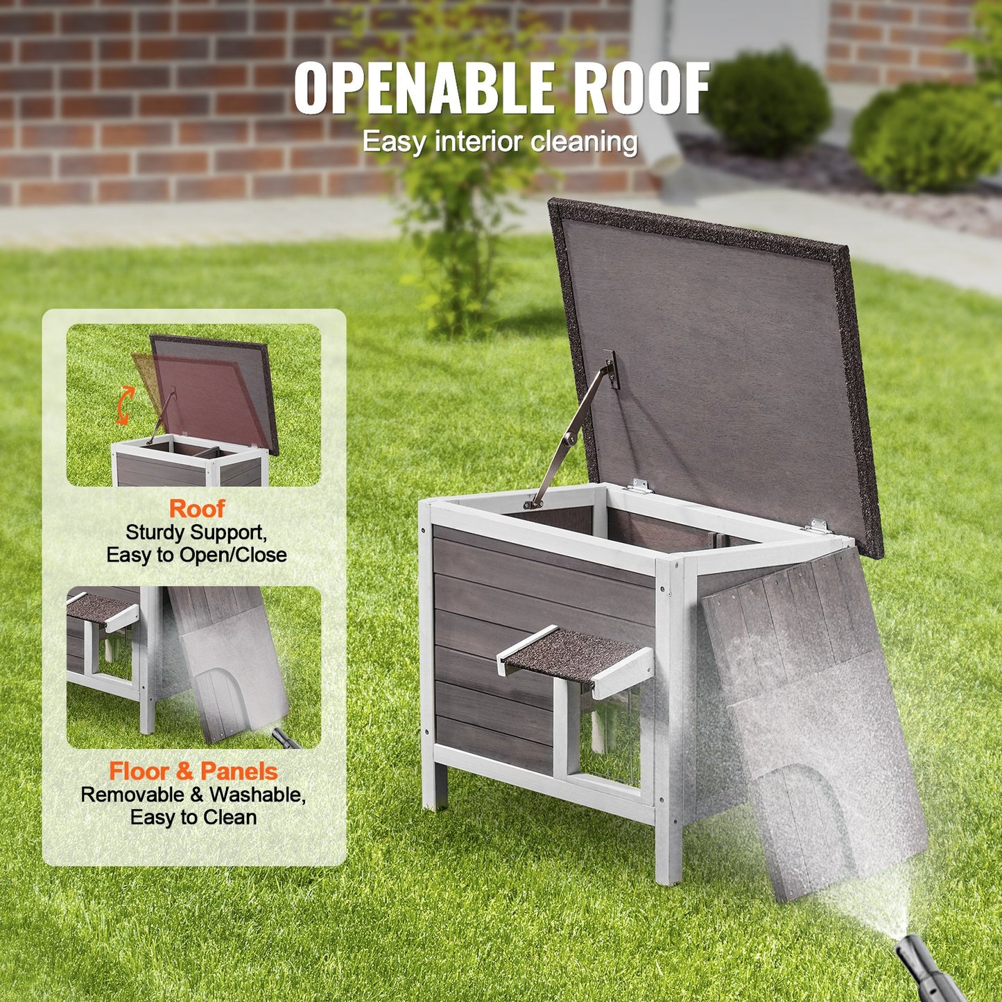 Outdoor Wooden Cat House Shelter with Roof & PVC Door Flaps - Feral Cat Shelter