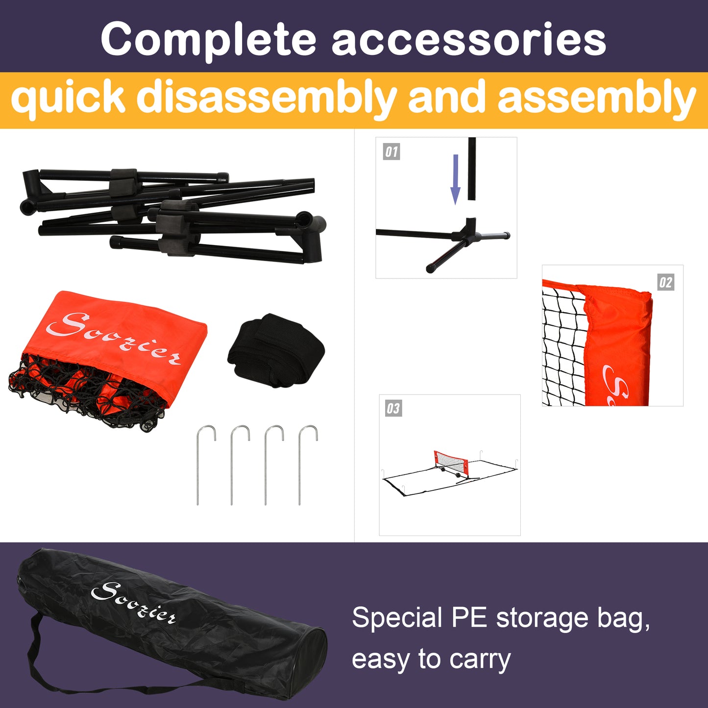 10ft Portable Soccer Tennis Net with Storage Bag - Red