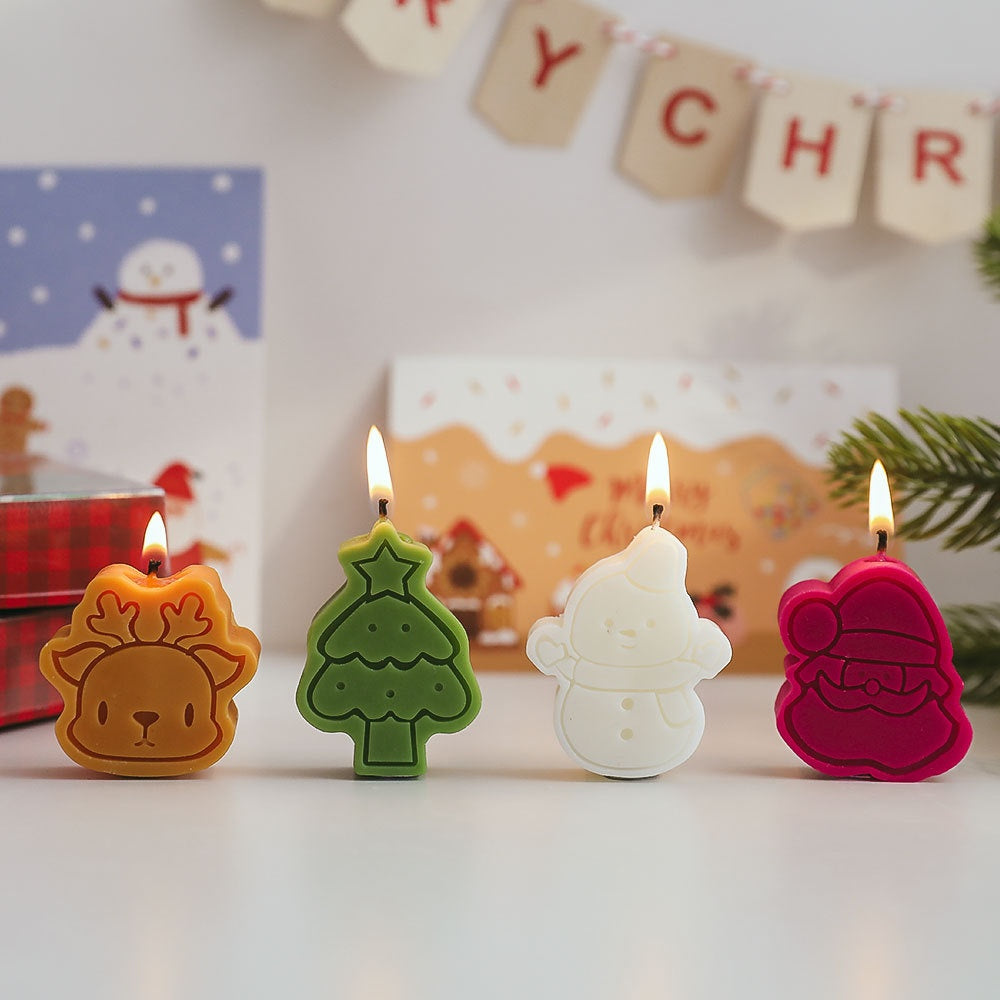 Holiday Scented Candles Set with Snowman & Snowflake Shapes - Freesia Fragrance