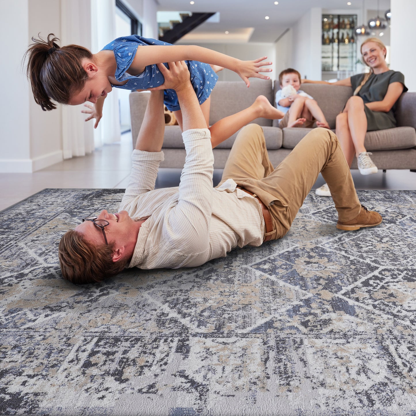 PAYAS 8X10 Grey Blue Traditional Area Rug