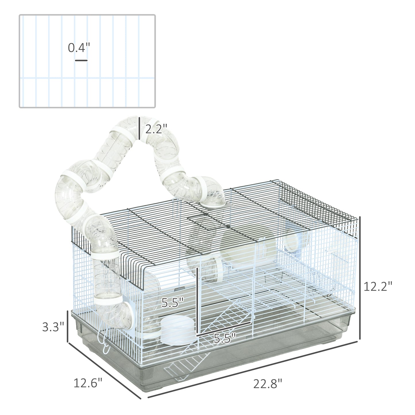 Small Animal Cage for Gerbils & Dwarf Hamsters with Tubes Exercise Wheel Food Dish