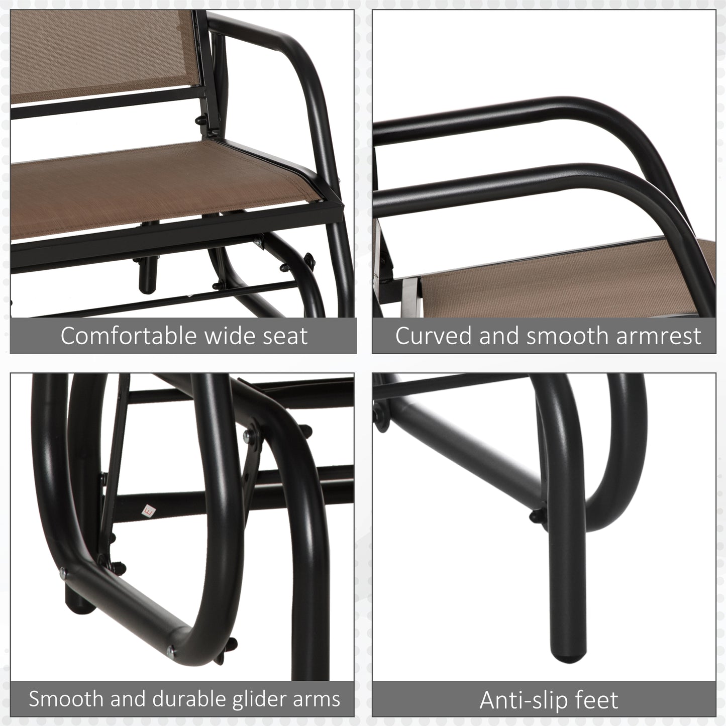Outdoor Metal Frame Glider Chair with Breathable Mesh - Brown