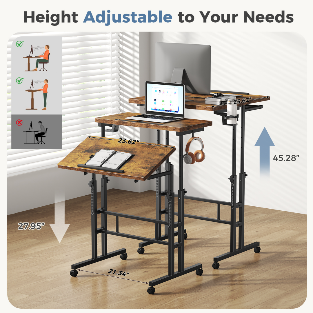 Manually Adjustable Height Rotating Standing Desk - Mobile Worktable