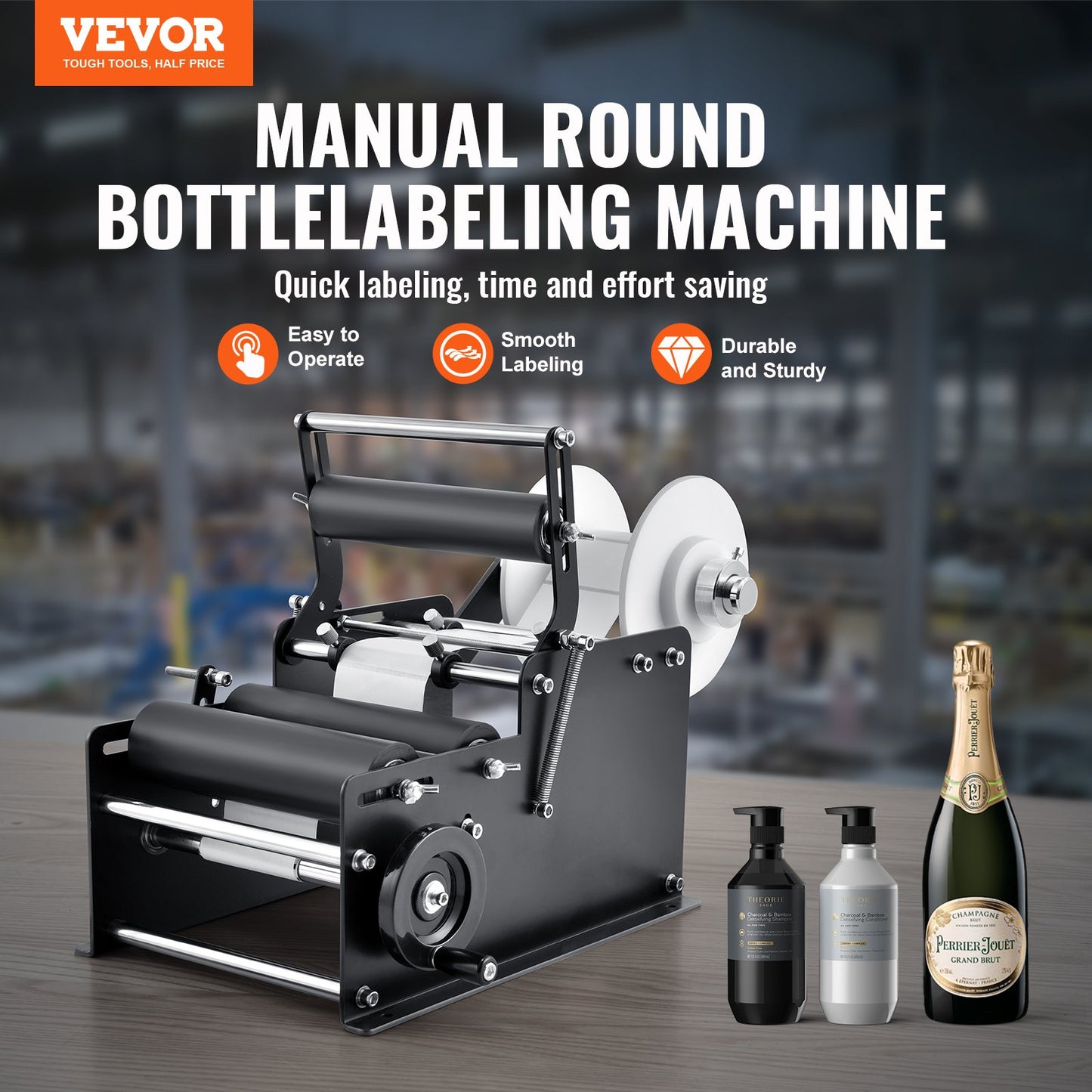 Manual Round Bottle Labeling Machine - Adjustable, Fast Application for 0.78-4.72 Inch Bottles