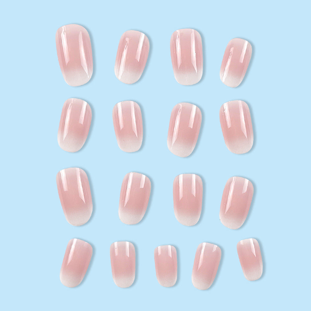 24-Piece Short Oval Press-On Nails Set - Soft Pink White Ombre, Long-Lasting Fake Nail Art Kit for Women & Girls