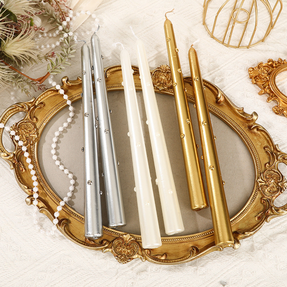 European-Style Electroplated Colored Pearl Long-Stem Candle for Home Use Smokeless