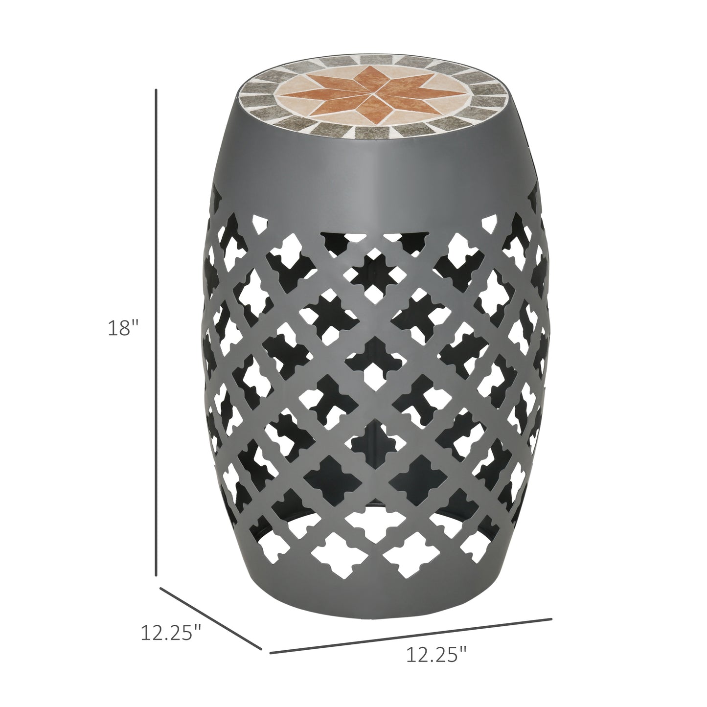 Round Mosaic Outdoor Stool - Gray Ceramic Accent Table