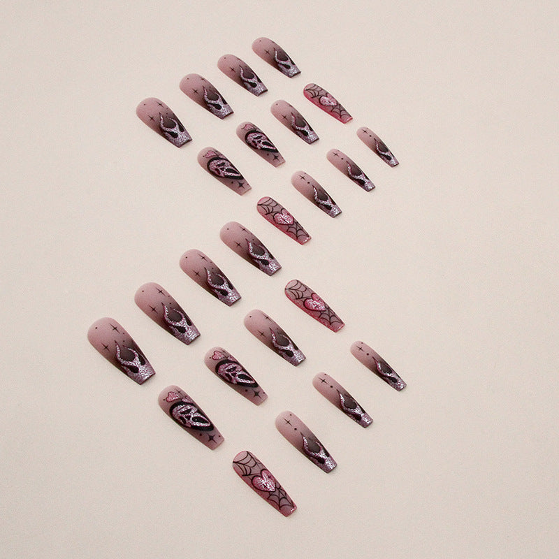 Dark Style Cobweb Skull Nail Art Kit with Long Ballet Design and Glue