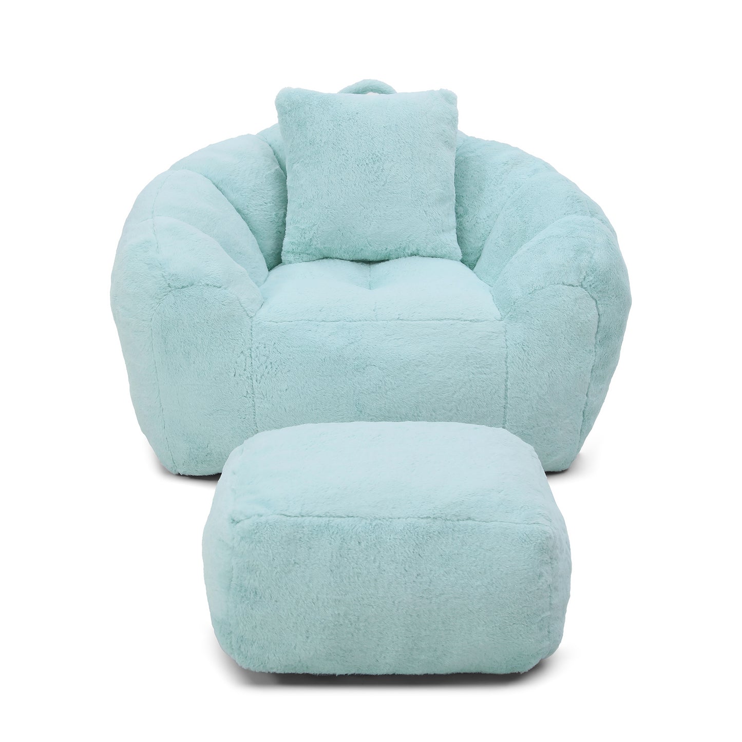 Oversized Faux Fur Bean Bag Chair with Footstool - Light Blue