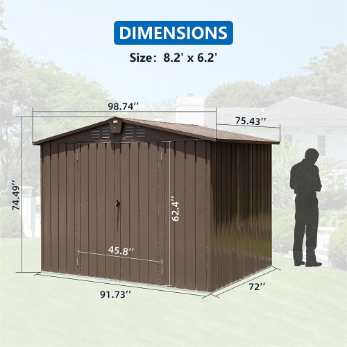 Outdoor Metal Storage Shed 8.2' x 6.2' with Double Lockable Doors & Air Vents