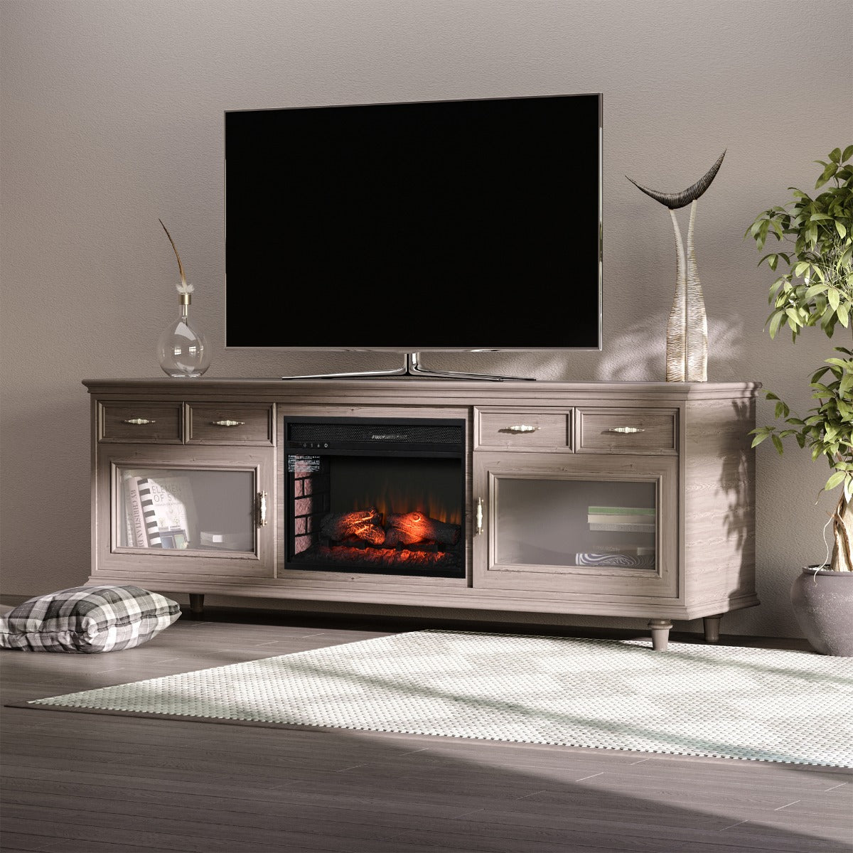27-Inch Electric Fireplace Insert with Realistic Log Flame, Remote, 1400W Black