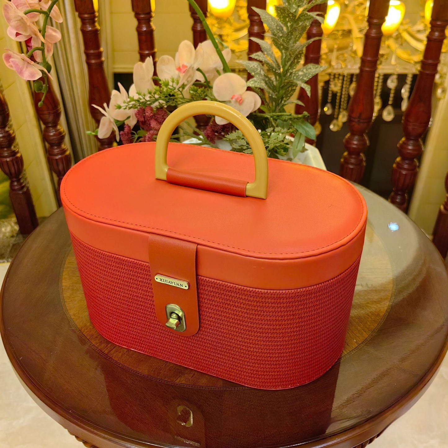 Oval Wheat-Ear Pattern Suitcase Candy Box Leather Gift Storage Container
