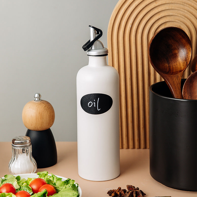 Ceramic Oil Dispenser Pot Sealed Kitchen Spice Bottle with Funnel