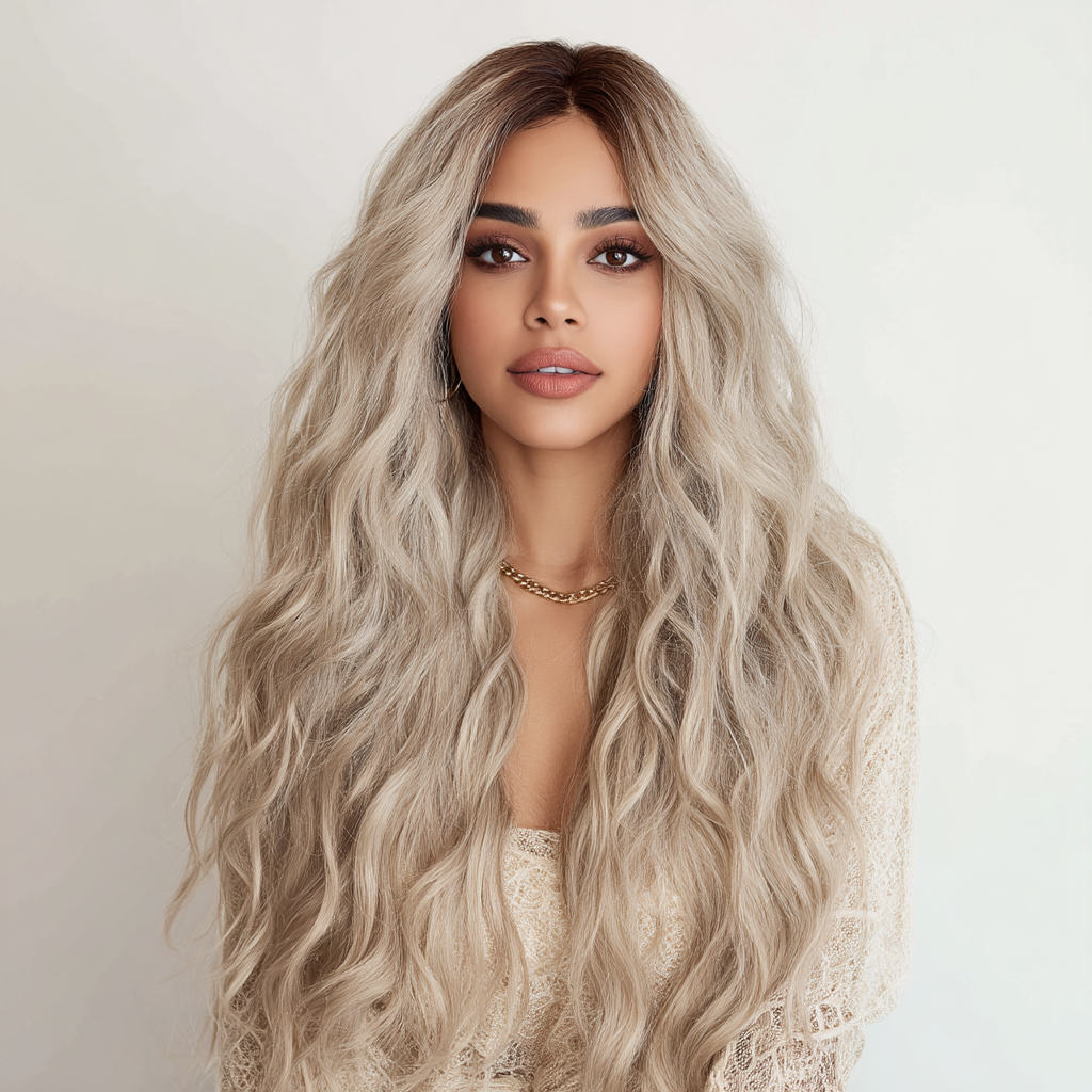24-Inch Lace Front Wavy Curly Wig - Gray Gradient Synthetic Hair