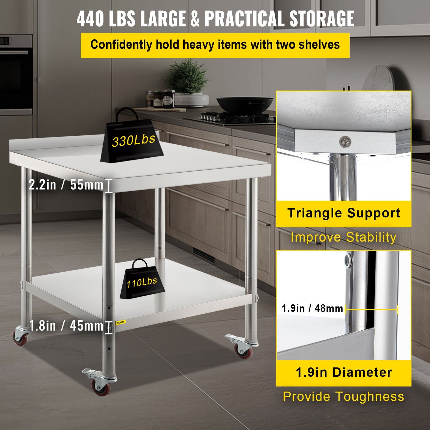 Heavy Duty Stainless Steel Prep Table with Adjustable Undershelf