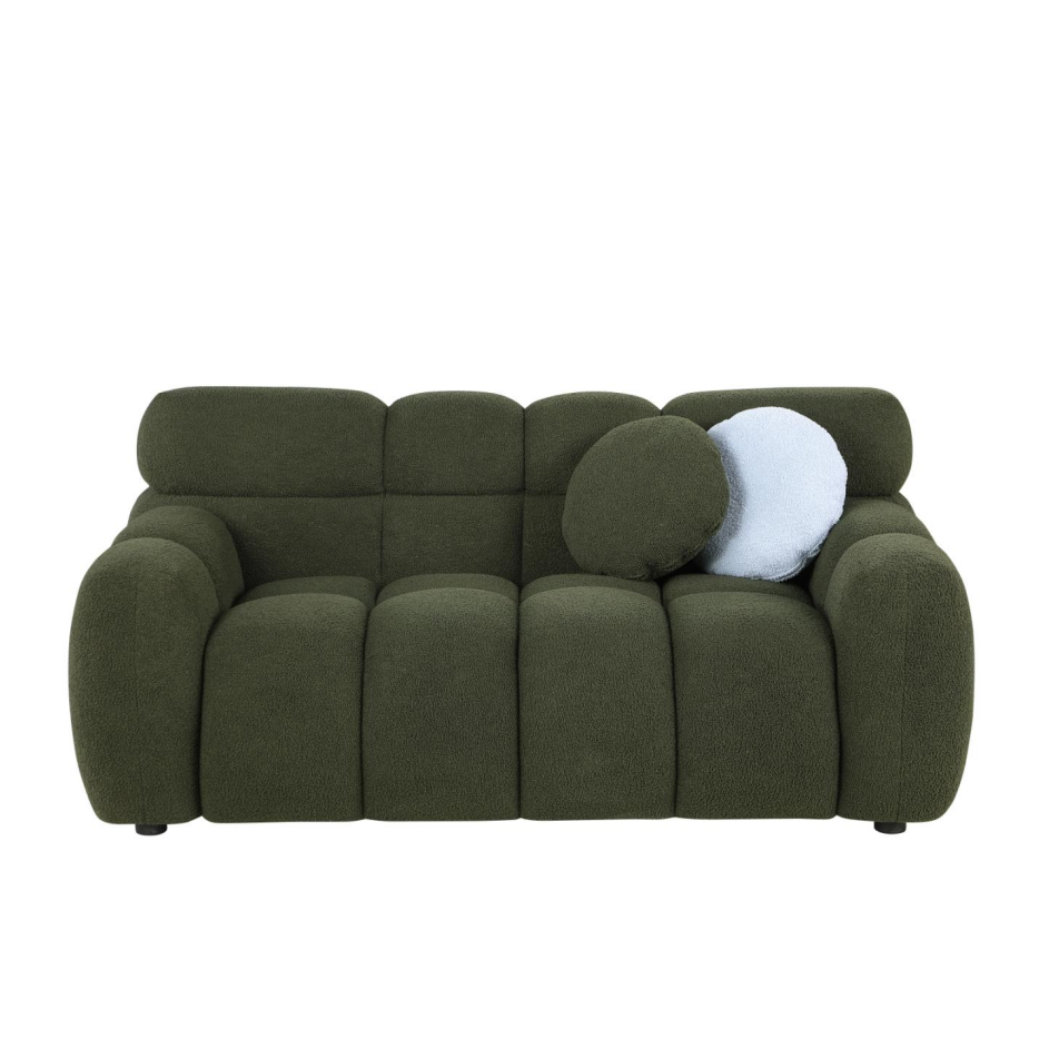 Olive Green Boucle Sofa - 2 Seater for Living Room