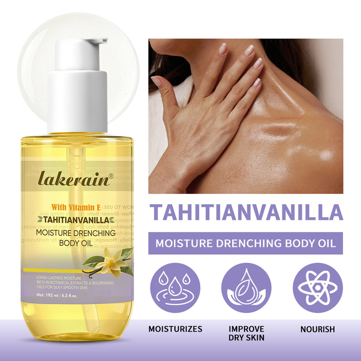 Vanilla Body Oil Moisturizer Nourishing Skin Oil 192ml