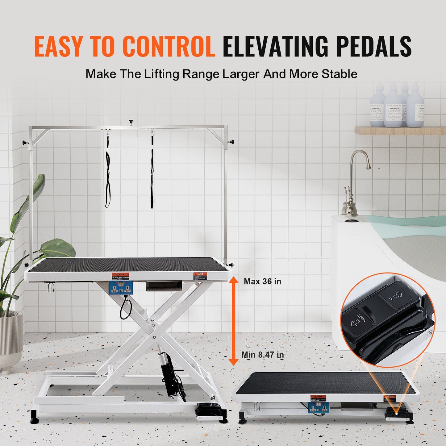 50' Heavy Duty Electric Pet Grooming Table for Large Dogs - Height Adjustable, Anti-Slip Surface, Supports 400LBS