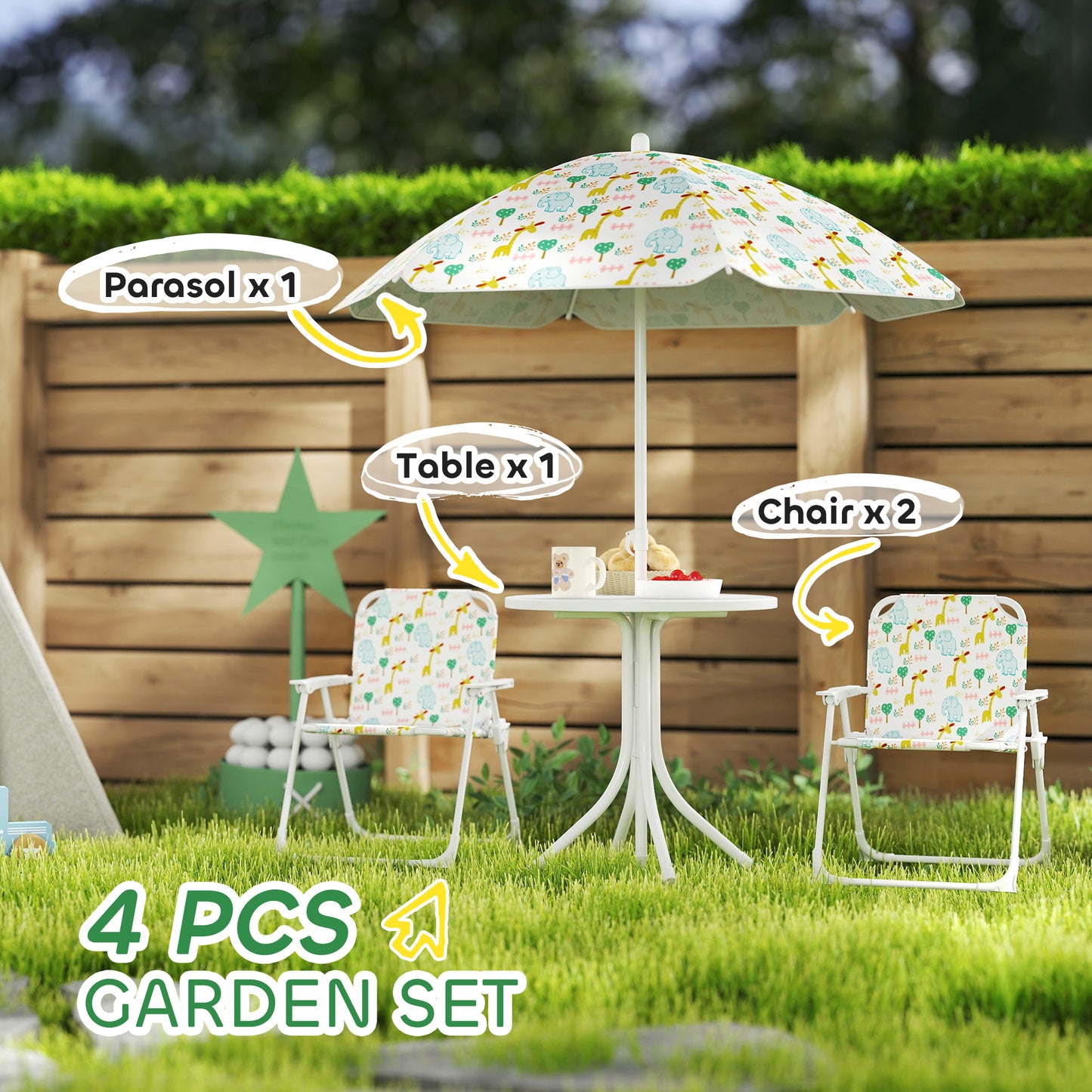 Kids Picnic Table and Chair Set with Removable Umbrella - White