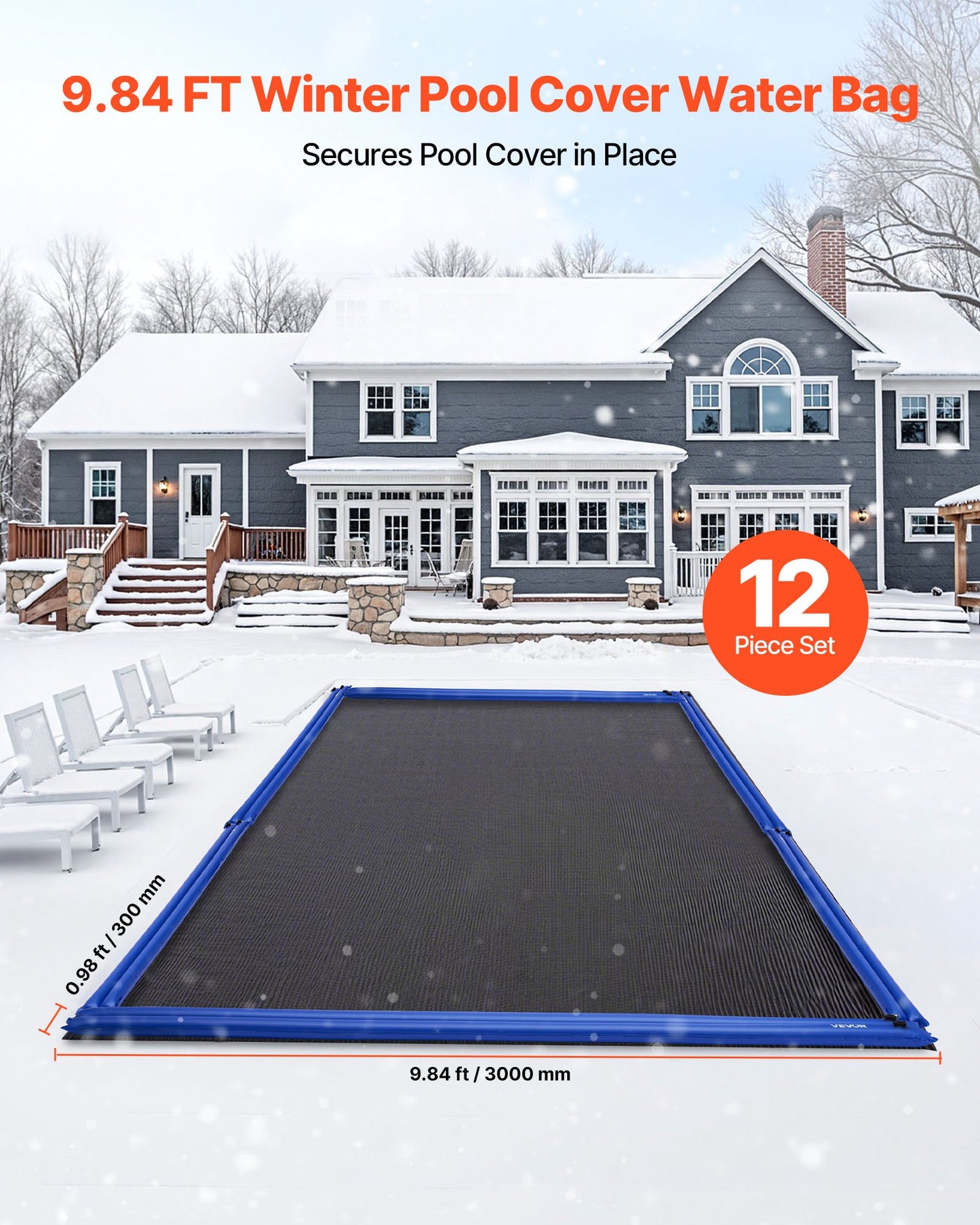 Water Bag Set for Pool Cover Winter Protection - 12 Blue 10ft Double Chamber Tubes