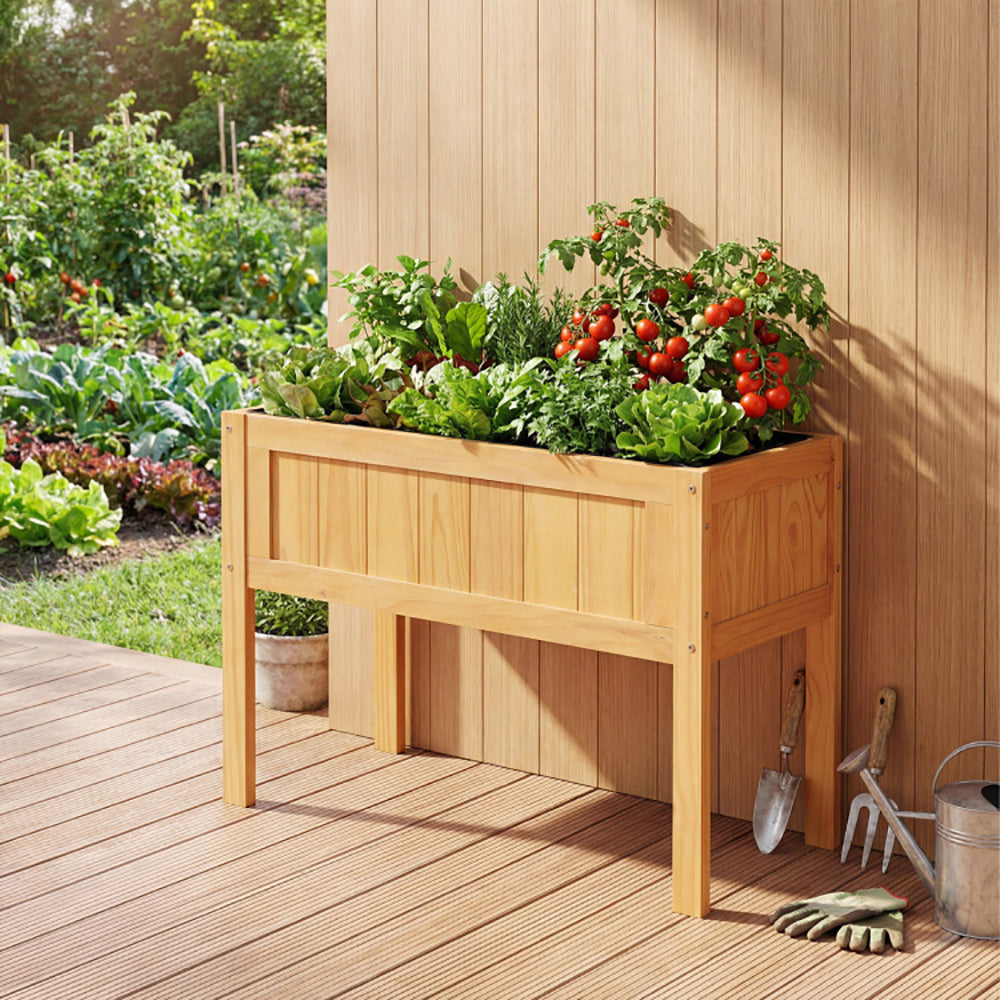 Wood Raised Garden Bed Elevated Planter Box With Liner And Drainage