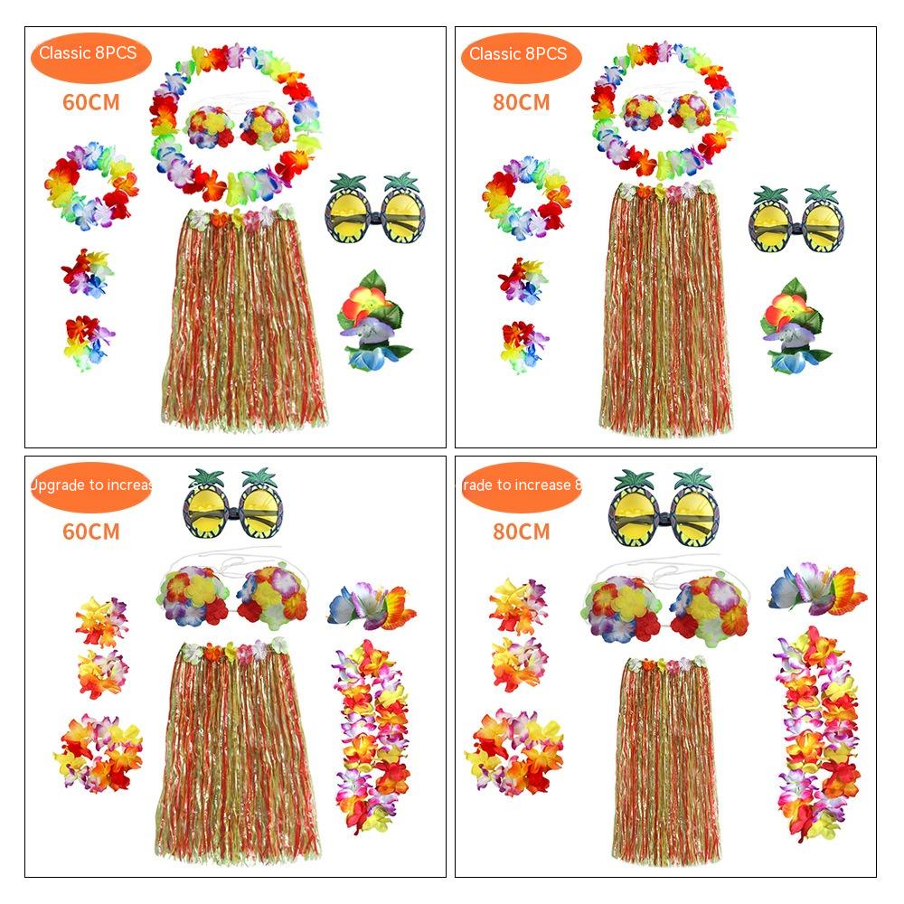 Adult Grass Skirt Set 8-Piece Party Costume for Festive Occasions
