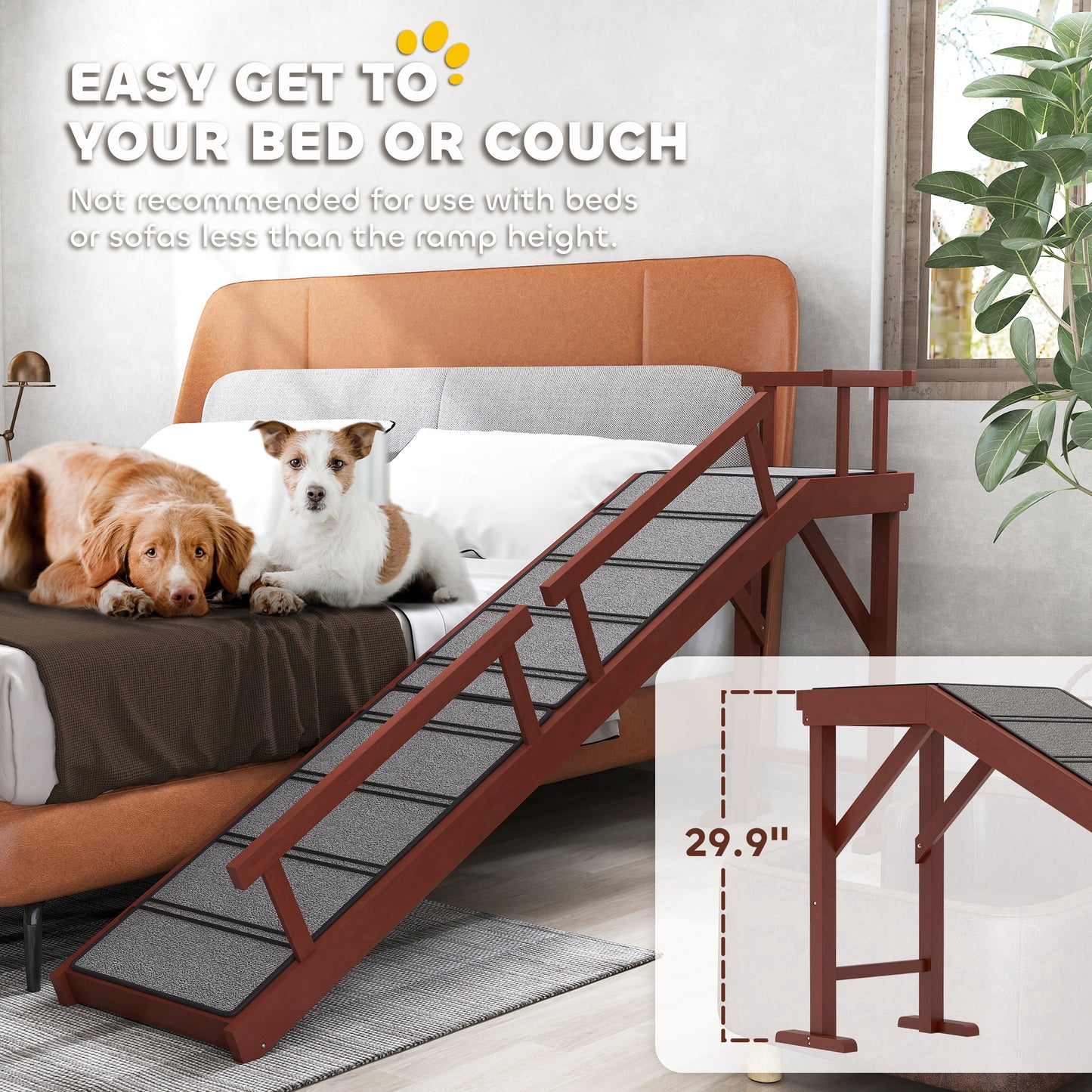 Wooden Dog Ramp with Removable Guardrails, Non-Slip Surface, 70.5 Inches