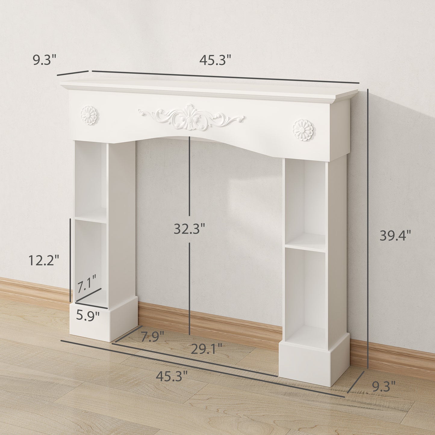 White Fireplace Mantel Surround with Storage for Electric Fireplaces - 45.3" Wide