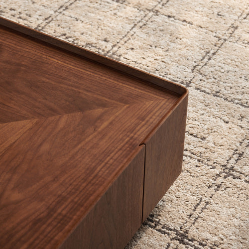 35.4-Inch Square Coffee Table - Modern Walnut Wood Design