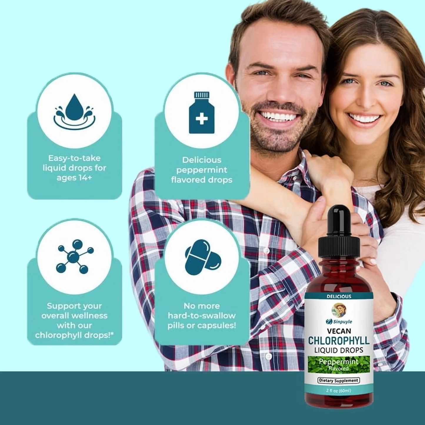 Vegan Chlorophyll Liquid Drops - Peppermint Flavored Detox Supplement 60ml