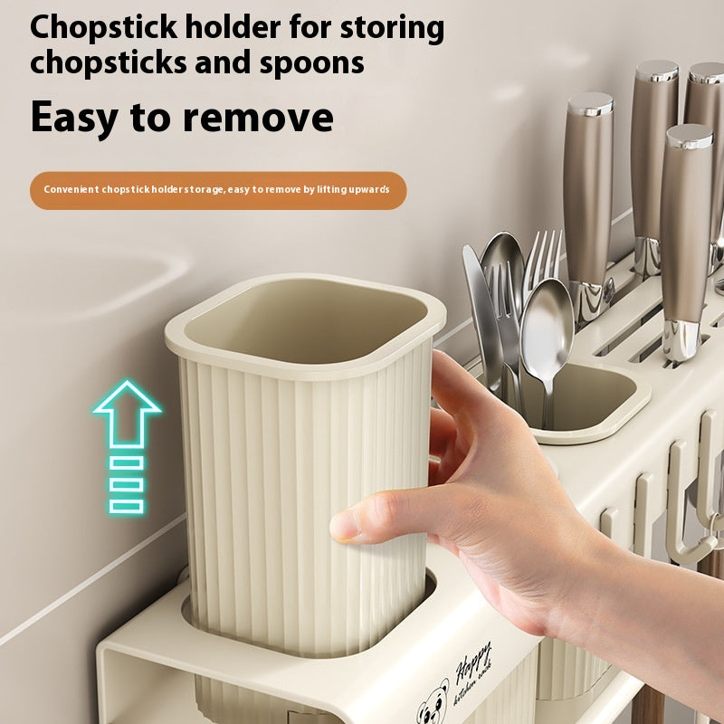 Multi-functional Kitchen Knife Rack Holder Punch-free Wall Mount Organizer