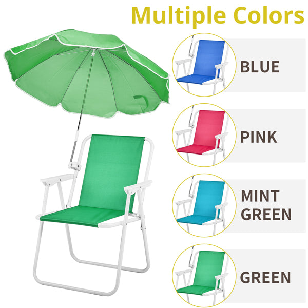Folding Beach Chair with Umbrella - Lightweight & Portable, 265lbs Capacity, Green