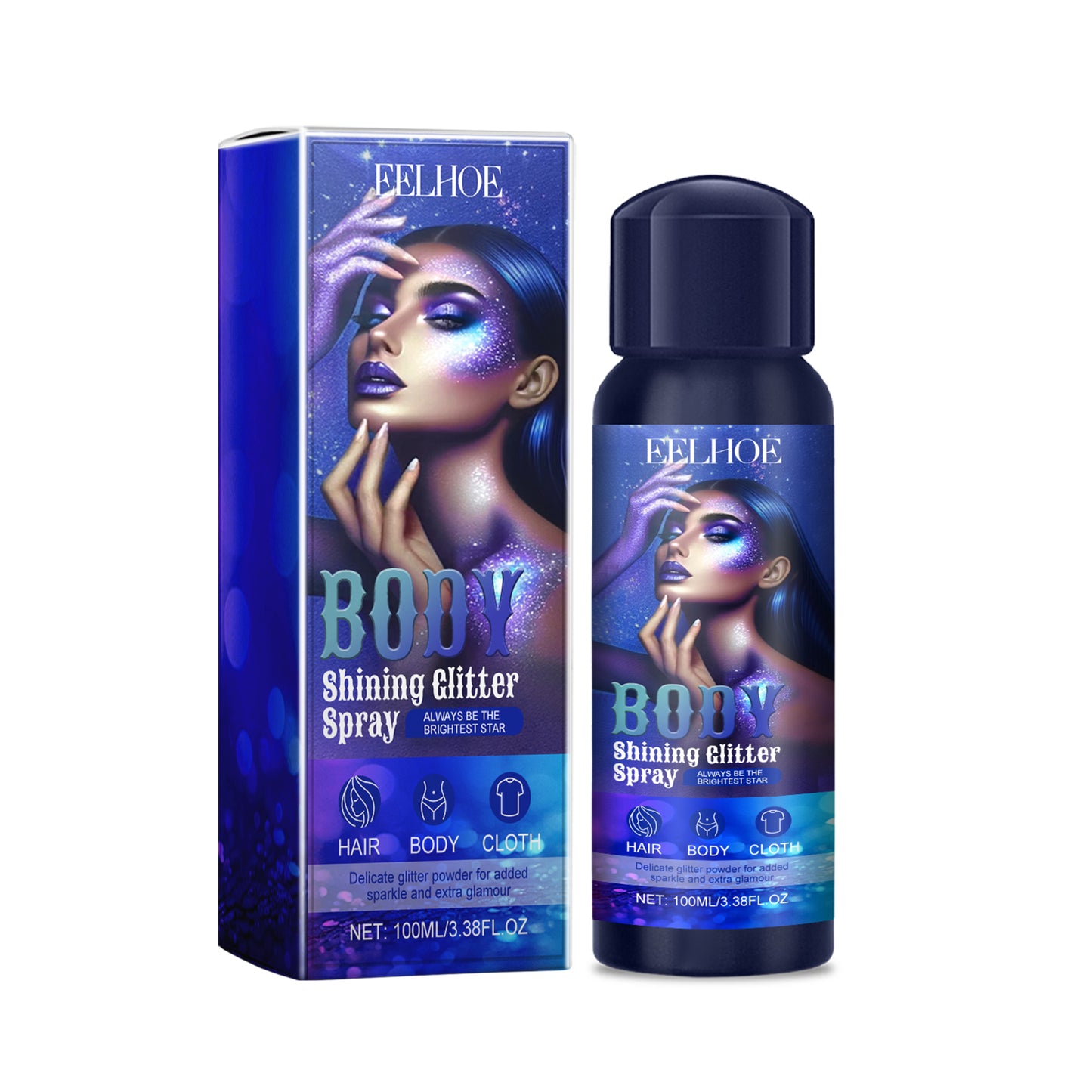 Long-Lasting Highlighter Glitter Spray for Face, Body and Hair