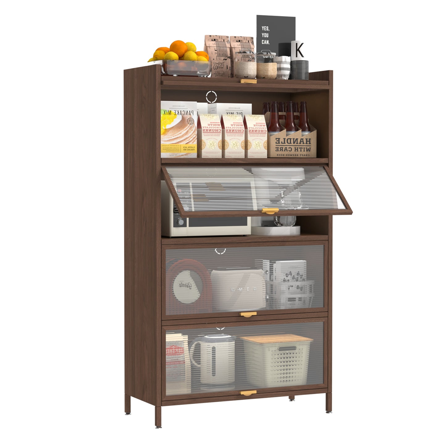 57'' Tall Metal 4-Door Storage Cabinet - Walnut