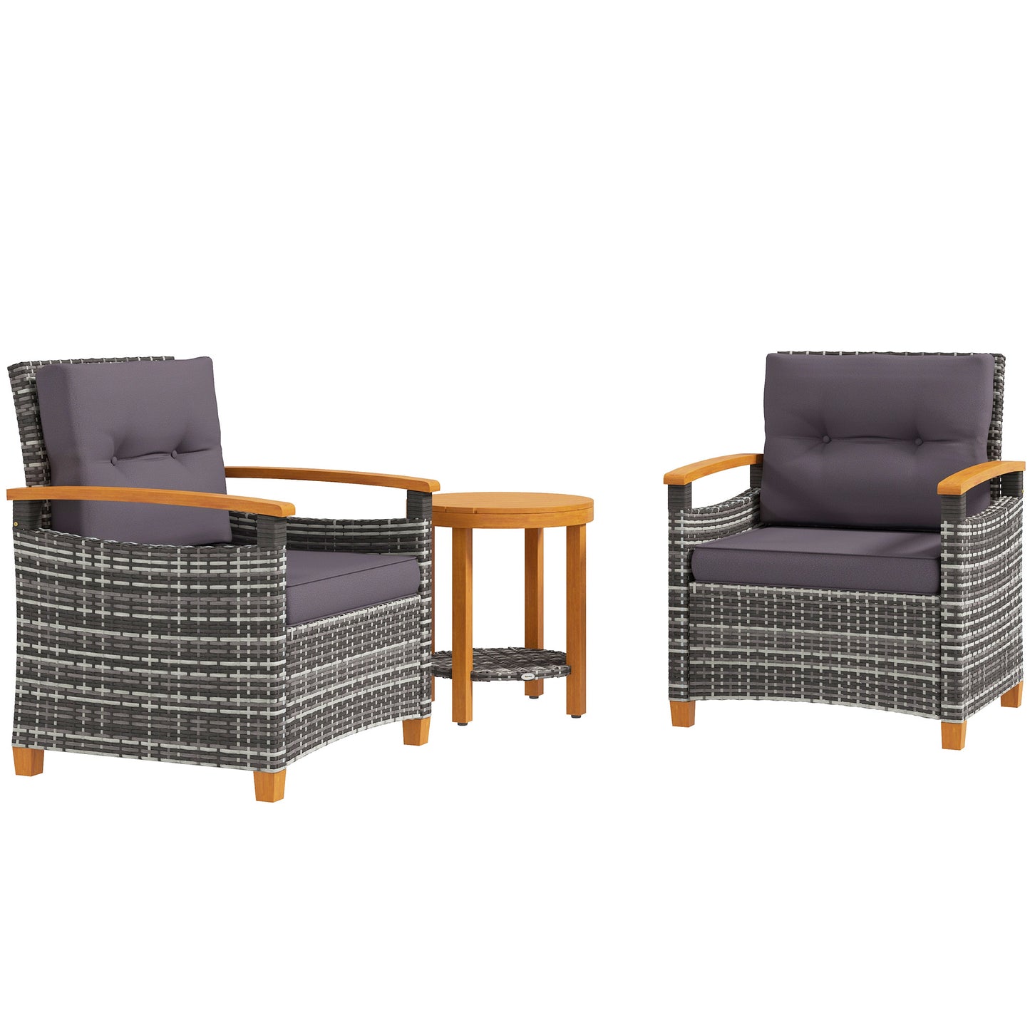 Outdoor Bistro Set with Cushions - Gray Wicker Patio Furniture